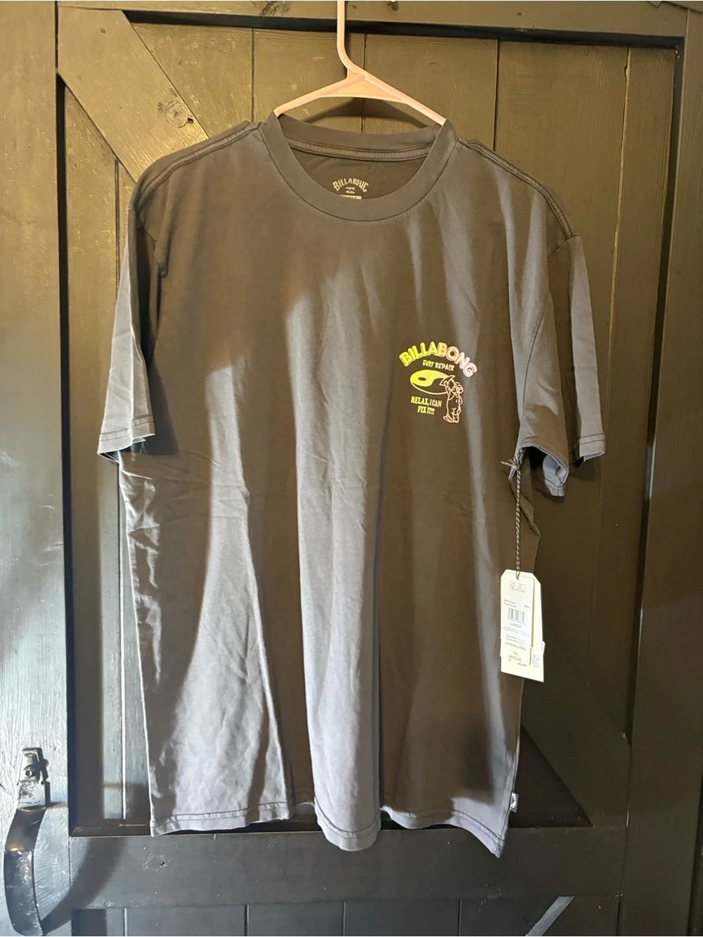 Billabong Charcoal Short Sleeve Tee with Neon Yellow Logo